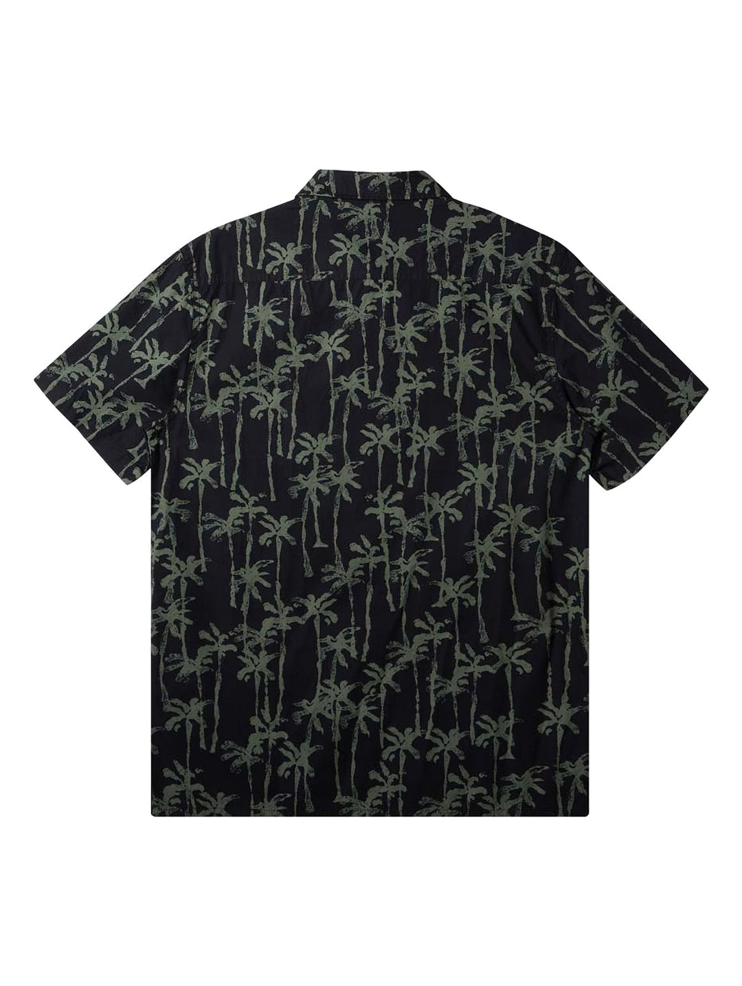 Camisa Quiksilver de manga corta en color negro con estampado de palmeras en tono verde laurel wreath.