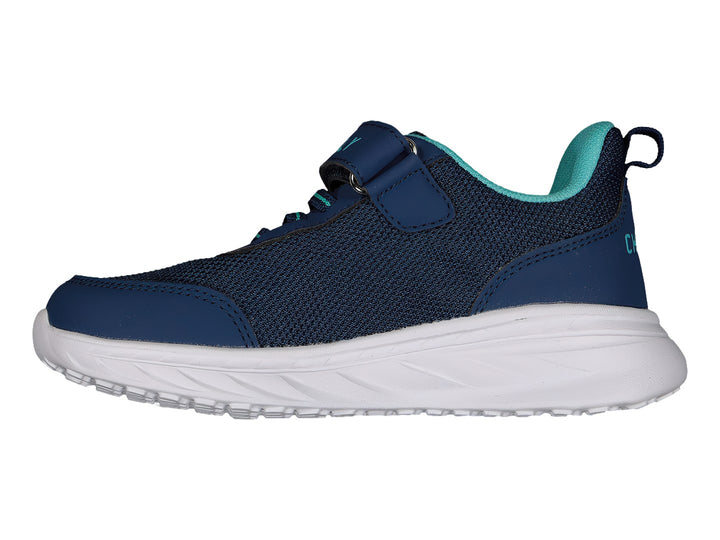 Tenis deportivos Charly color azul marino con suela blanca y detalles en turquesa.