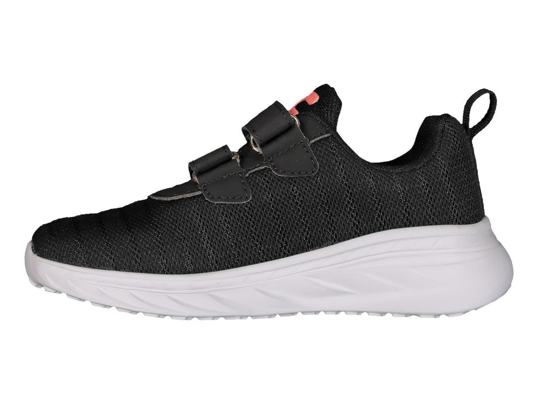 Tenis deportivos Charly color negro con suela blanca y cierre de velcro.