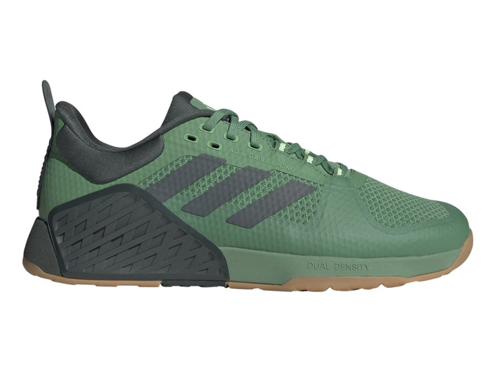 Tenis Adidas Dropset 2 Trainer en color verde oliva con detalles en gris y suela café.