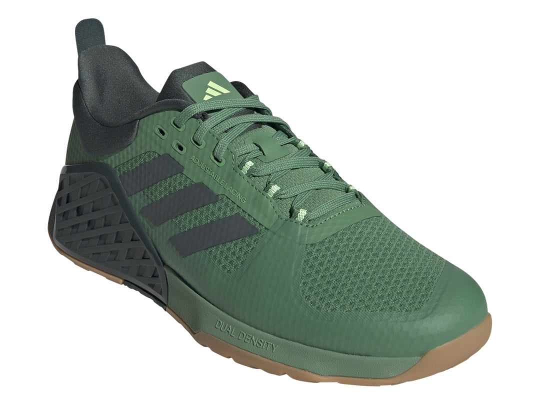 Tenis Adidas Dropset 2 Trainer en color verde oliva con detalles en gris y suela café.