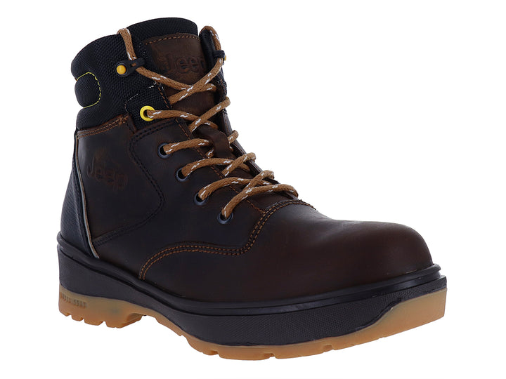 Botas Jeep color bronce con detalles en negro y amarillo, diseño casual de caña media con agujetas.