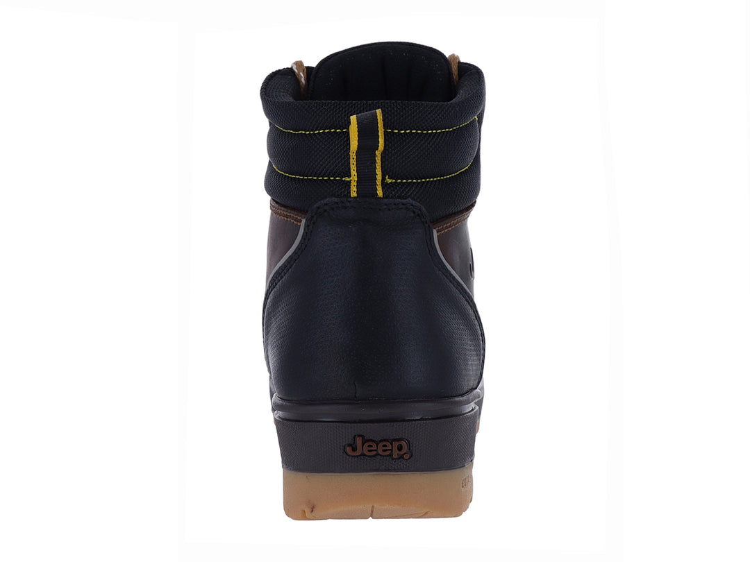 Botas Jeep color bronce con detalles en negro y amarillo, diseño casual de caña media con agujetas.