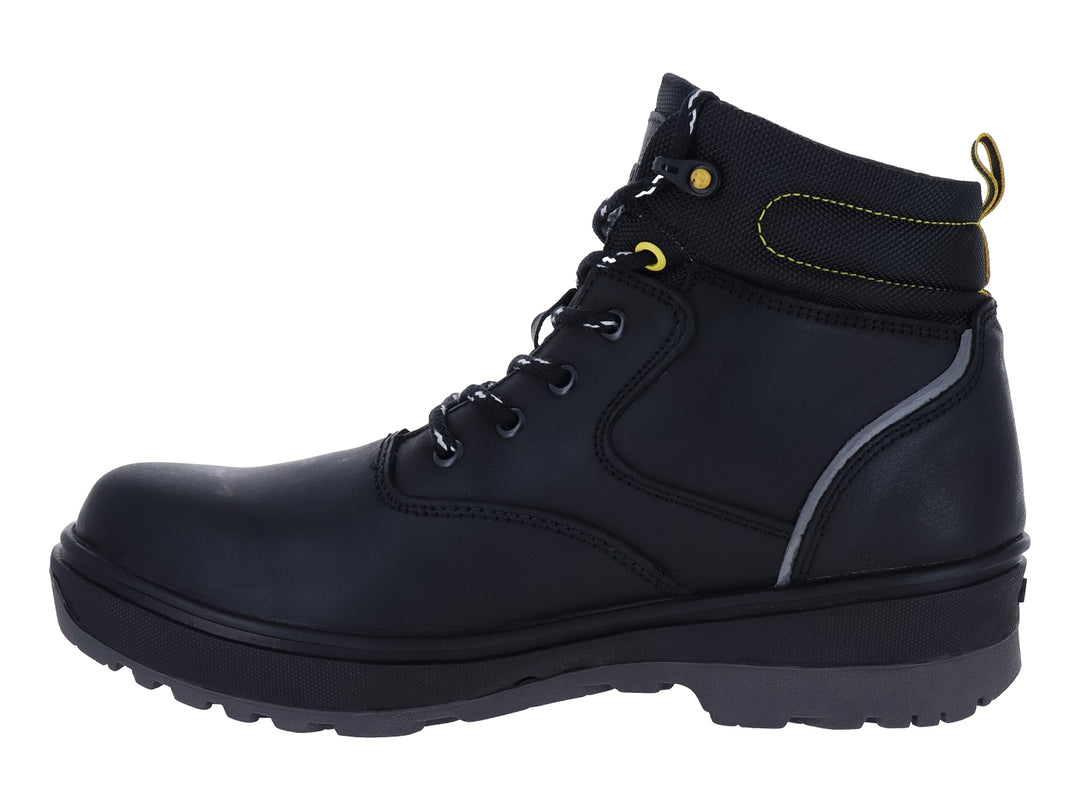 Bota negra de la marca Jeep con detalles en amarillo y suela gruesa.