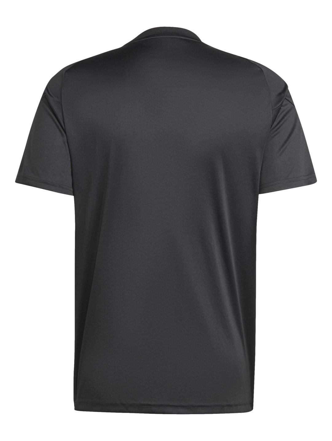 Hombre vistiendo jersey deportivo Adidas color negro con detalles y rayas blancas en los hombros y costados.