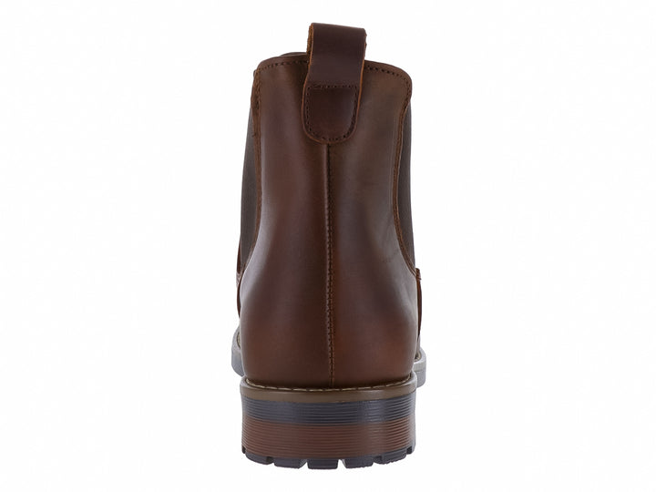 Bota casual marca Jeep en color café con suela negra y panel lateral elástico.
