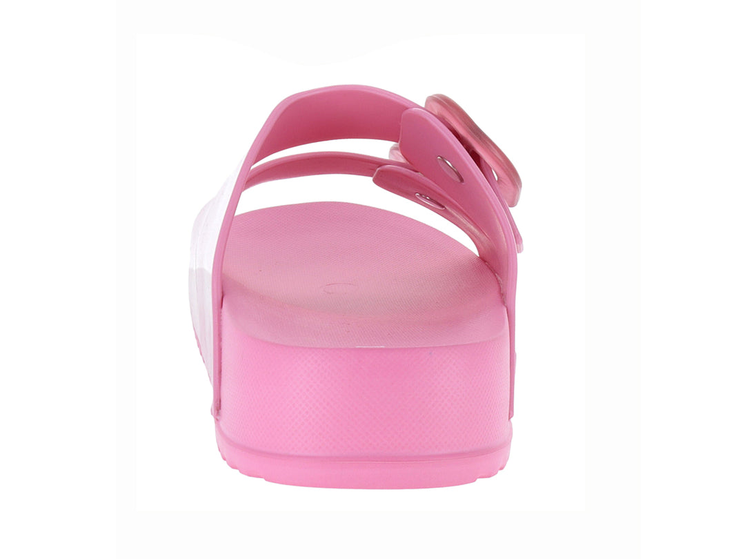 Sandalia Melissa Cozy Slide en color rosa con dos correas ajustables mediante hebillas y suela texturizada.