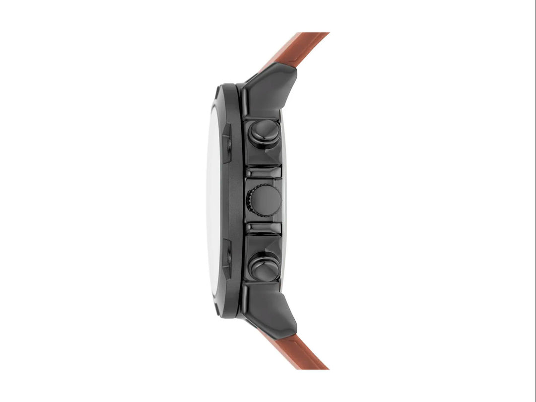 Set de 5 piezas para hombre que incluye un reloj con correa café y cuatro pulseras coordinadas en tonos negro y café.
