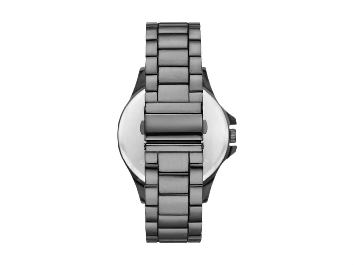 Set de 3 piezas para hombre en color negro mate que incluye un reloj cronógrafo, una pulsera y un collar con dije de cruz.