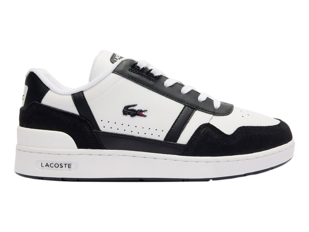 Tenis Lacoste T-Clip color blanco con detalles en negro y suela blanca.
