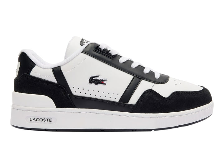 Tenis Lacoste T-Clip color blanco con detalles en negro y suela blanca.