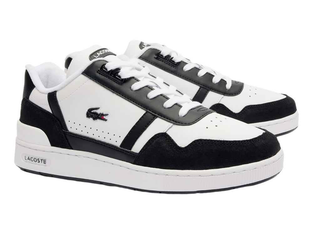 Tenis Lacoste T-Clip color blanco con detalles en negro y suela blanca.