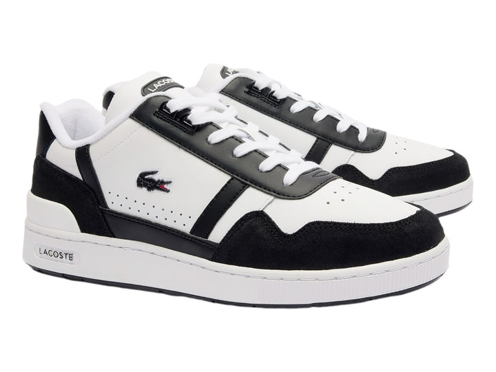 Tenis Lacoste T-Clip color blanco con detalles en negro y suela blanca.