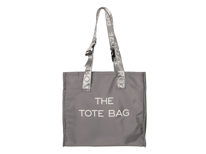 Bolsa tote gris con texto blanco &