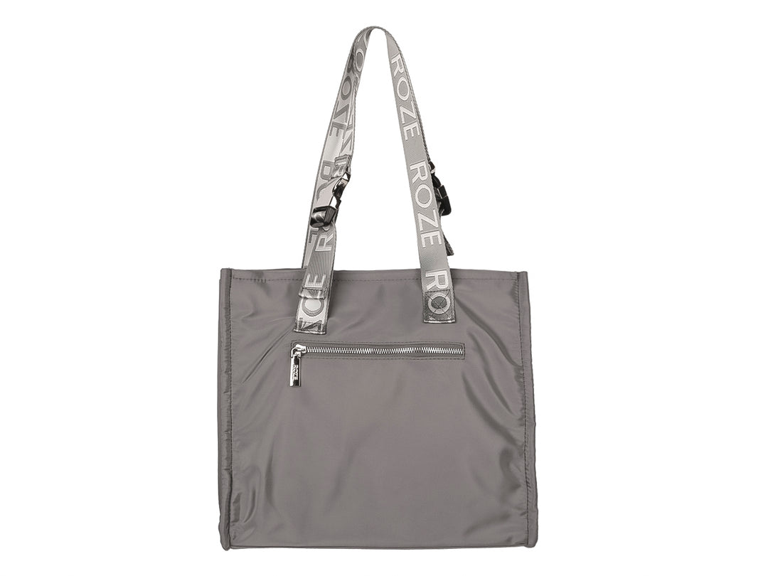 Bolsa tote gris con texto blanco &