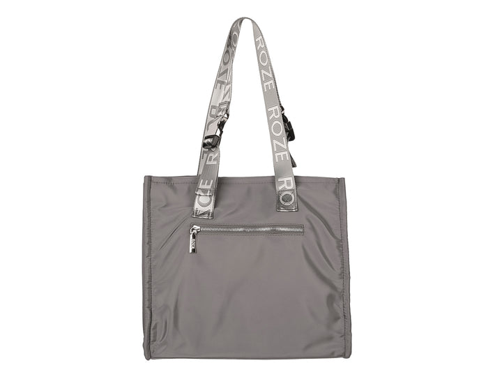 Bolsa tote gris con texto blanco &