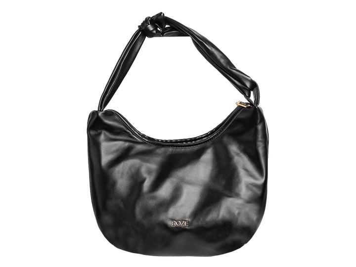 Bolso hobo negro con textura plisada y asa con detalle de nudo.