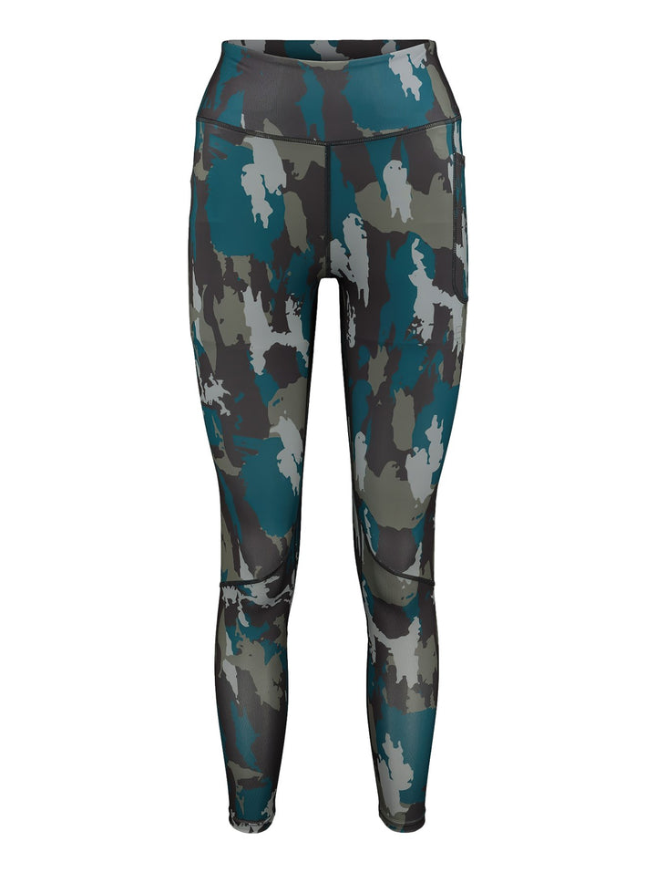 Leggings deportivos Charly con estampado de camuflaje en tonos azul, gris y verde.