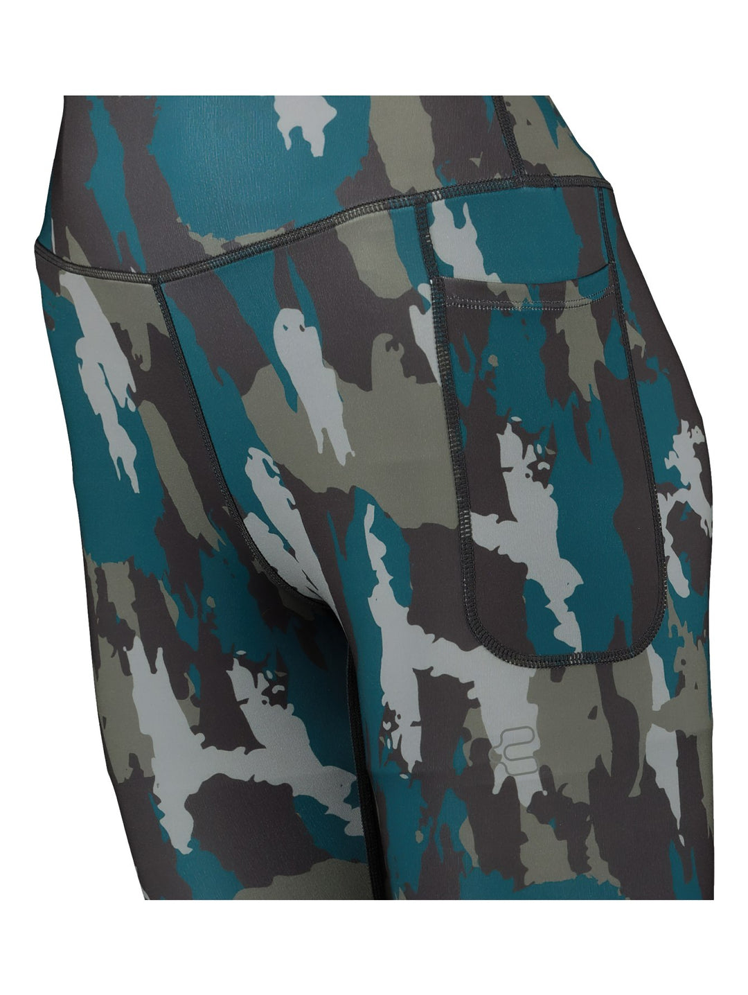 Leggings deportivos Charly con estampado de camuflaje en tonos azul, gris y verde.