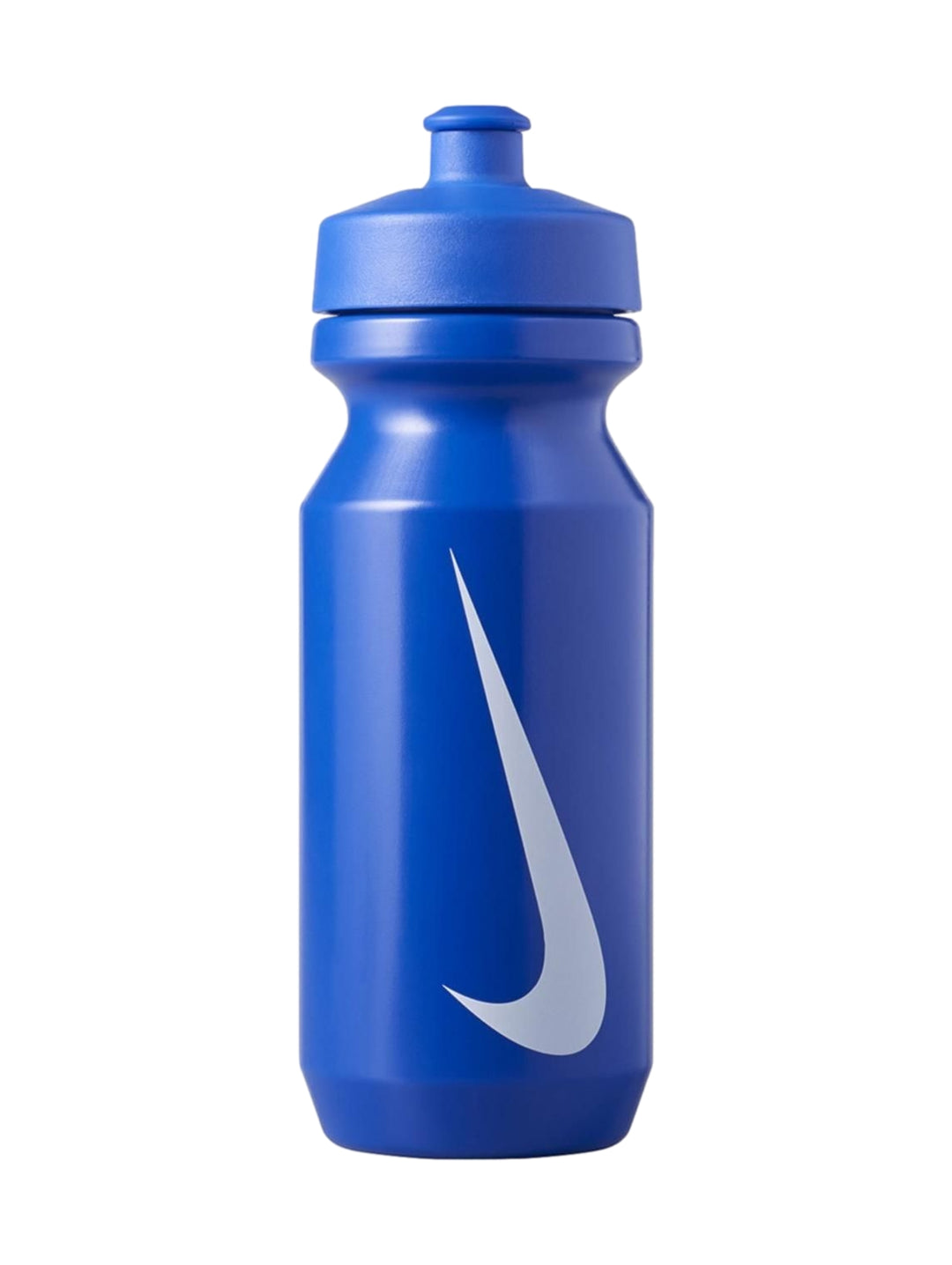 Botella de plástico Nike color azul con logotipo blanco y tapa ancha.