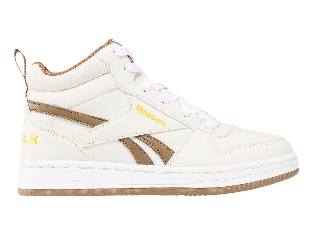 Tenis Reebok Royal Prime Mid 2.0 color blanco hueso con detalles y suela en tono beige.