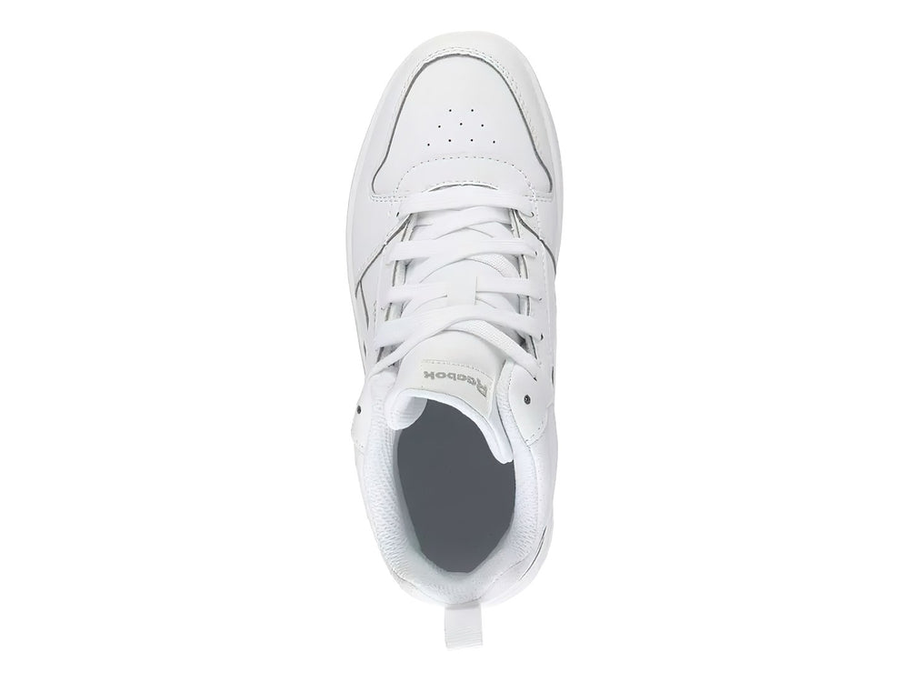 Tenis Reebok Royal Prime Mid 2.0 en color blanco total, vista lateral de corte medio.