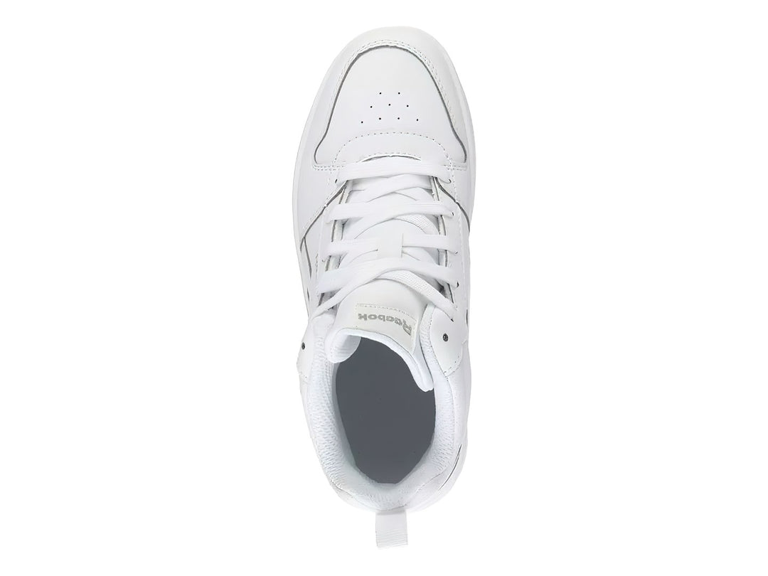 Tenis Reebok Royal Prime Mid 2.0 en color blanco total, vista lateral de corte medio.