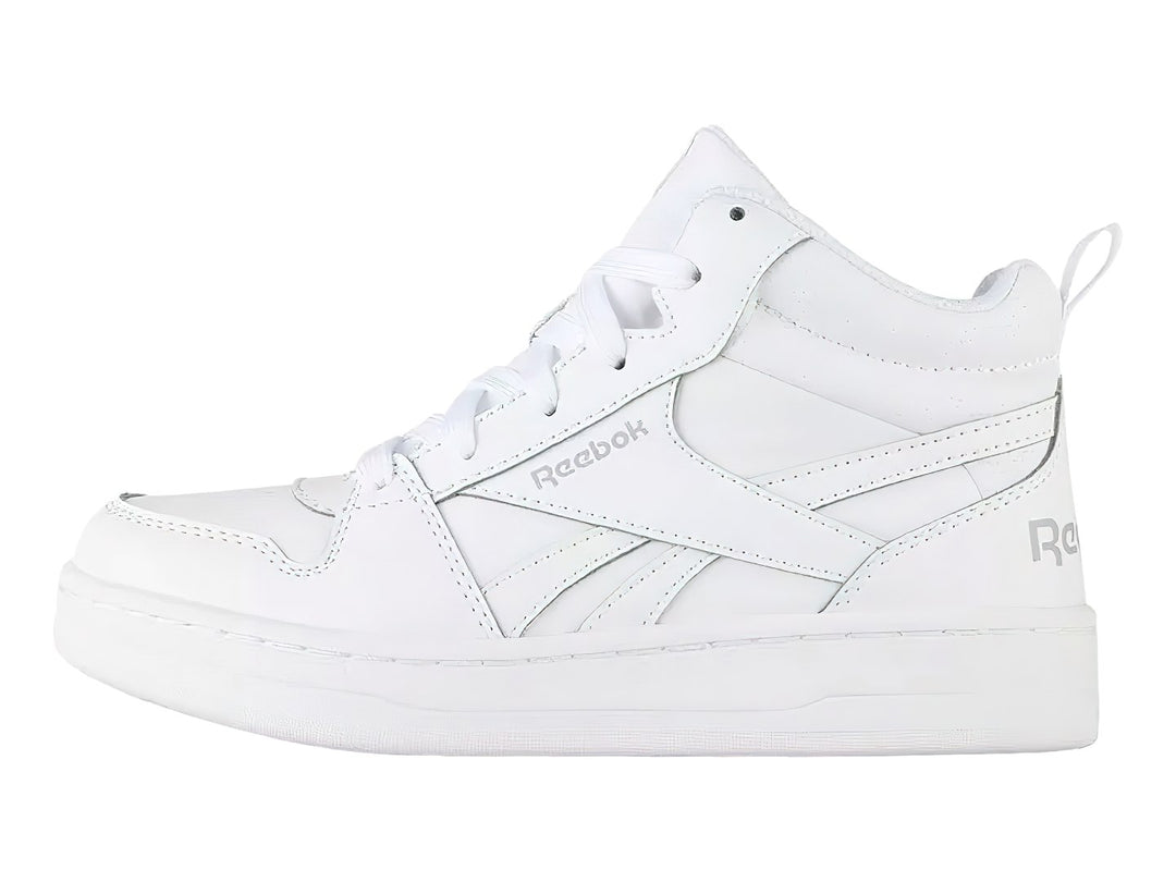 Tenis Reebok Royal Prime Mid 2.0 en color blanco total, vista lateral de corte medio.