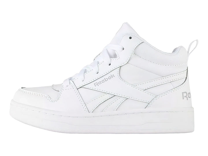 Tenis Reebok Royal Prime Mid 2.0 en color blanco total, vista lateral de corte medio.