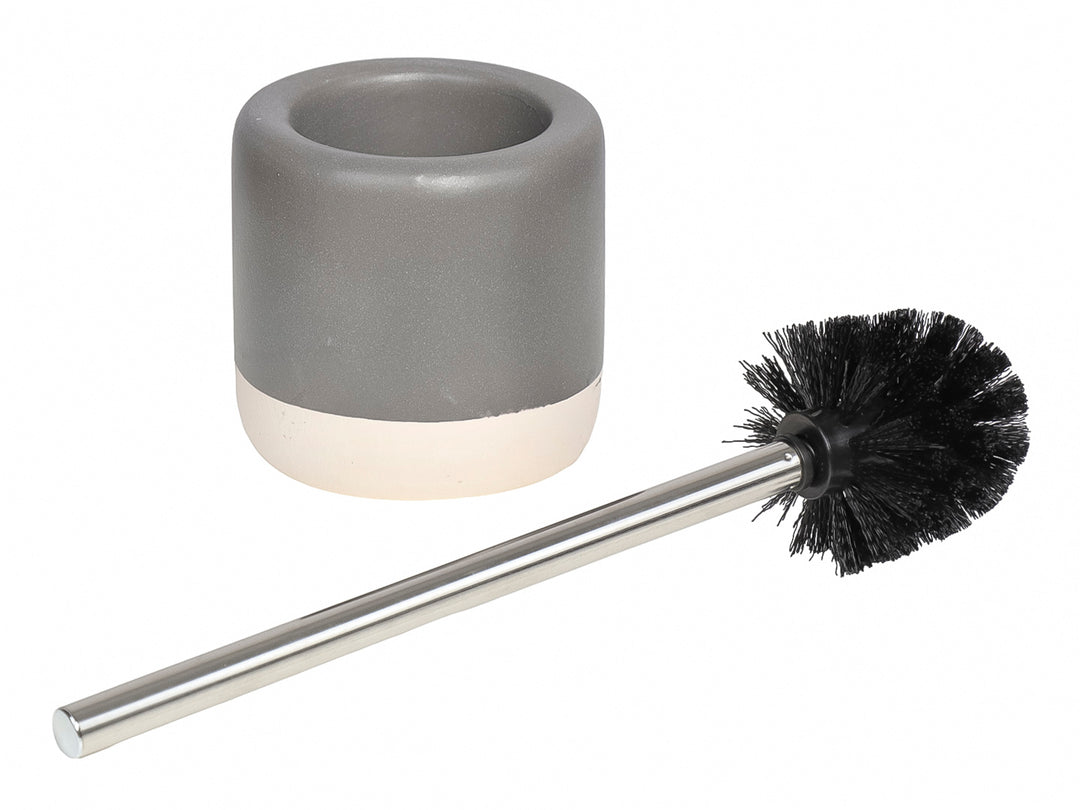 Set de accesorios para baño de 4 piezas en color gris y blanco, incluye dispensador, porta cepillos y cepillo sanitario.