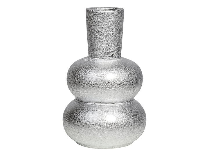 Florero decorativo de dolomita en color gris con textura rugosa y forma de prisma segmentado.