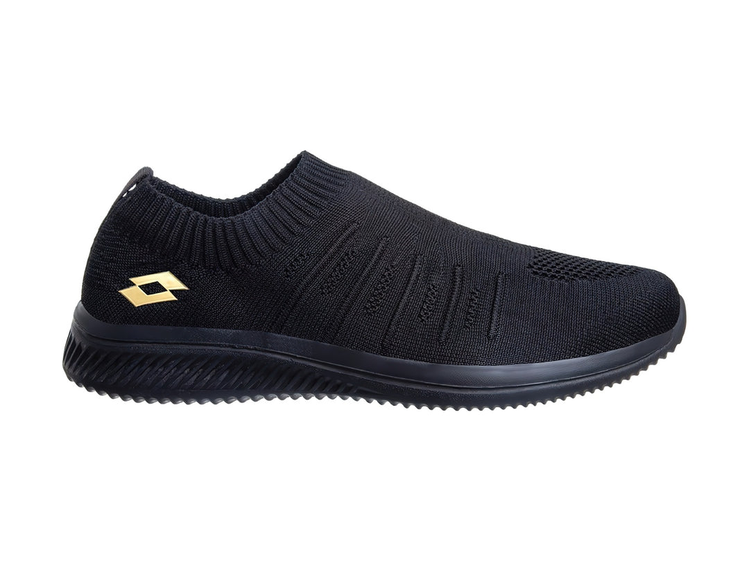 Tenis deportivos Lotto color negro, estilo slip-on sin cordones con suela texturizada.