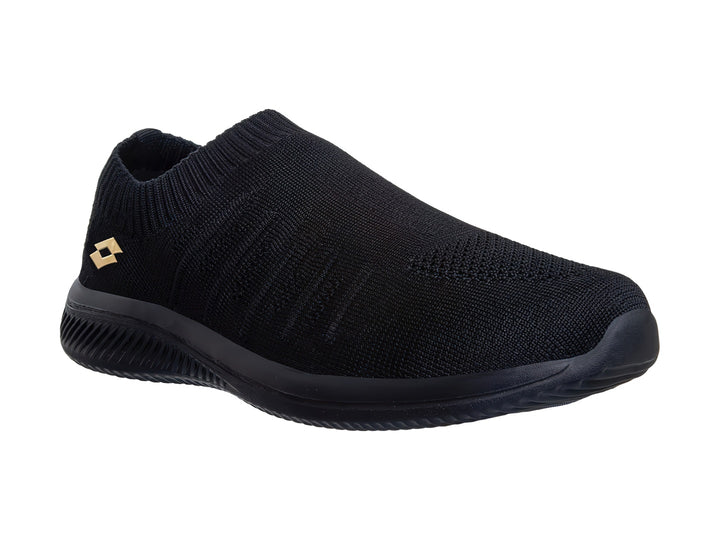 Tenis deportivos Lotto color negro, estilo slip-on sin cordones con suela texturizada.