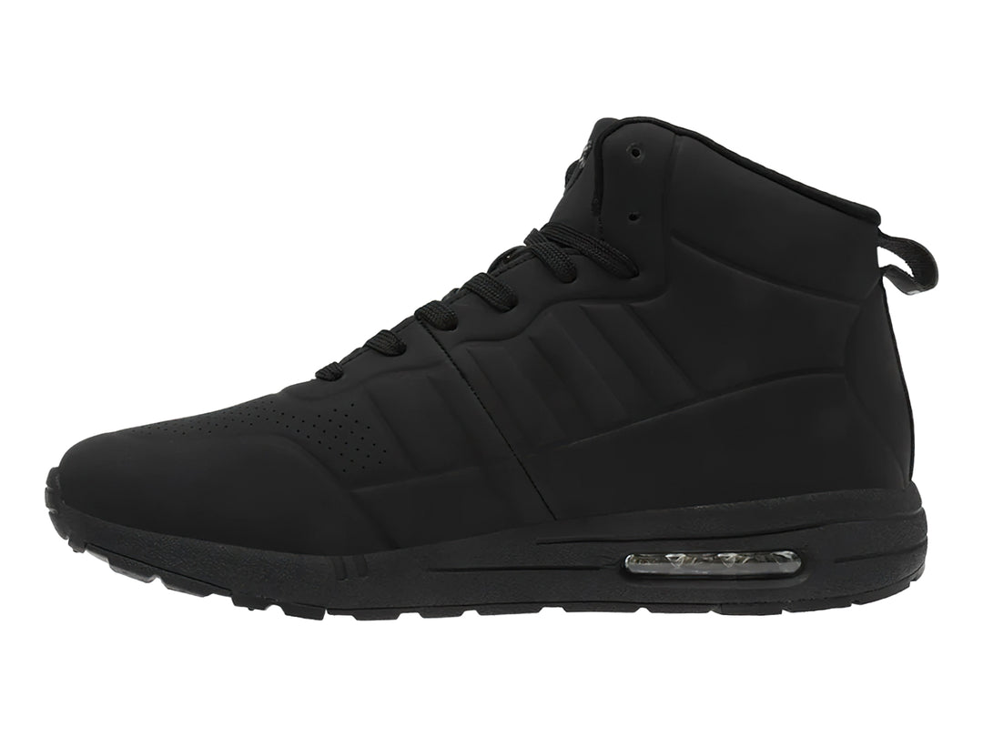 Tenis K-Swiss de bota color negro monocromático con diseño deportivo y suela amortiguada.