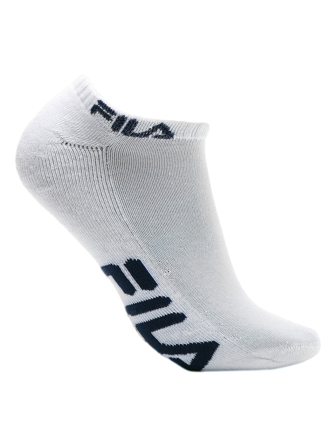 Pack de 3 pares de calcetines cortos FILA en colores blanco y gris con detalles en azul y rojo.