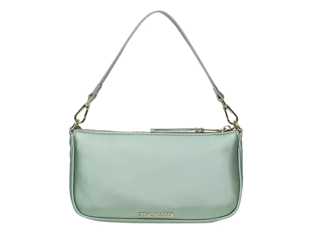 Bolso de hombro Steve Madden color pistacho con detalle de cadena dorada y correa delgada.