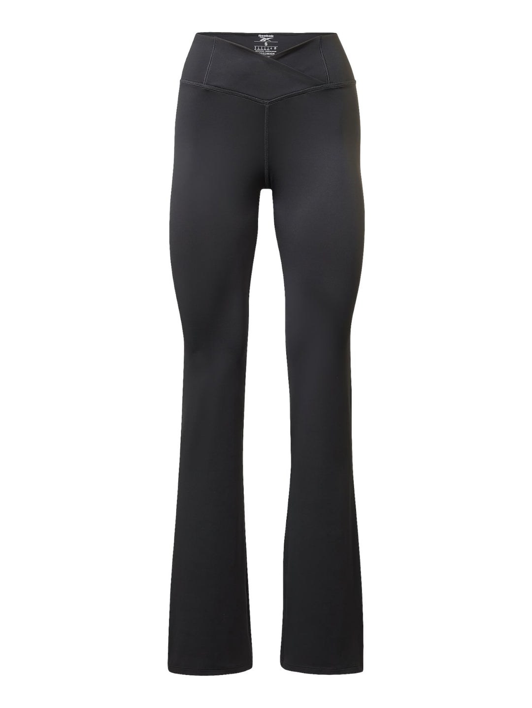 Pantalones deportivos Reebok color negro, estilo bootcut con cintura alta y ajuste ceñido.