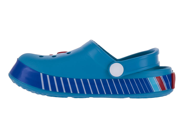 Sandalias tipo zueco color azul para niño con personajes de Paw Patrol y texto Ready, Set, Go.