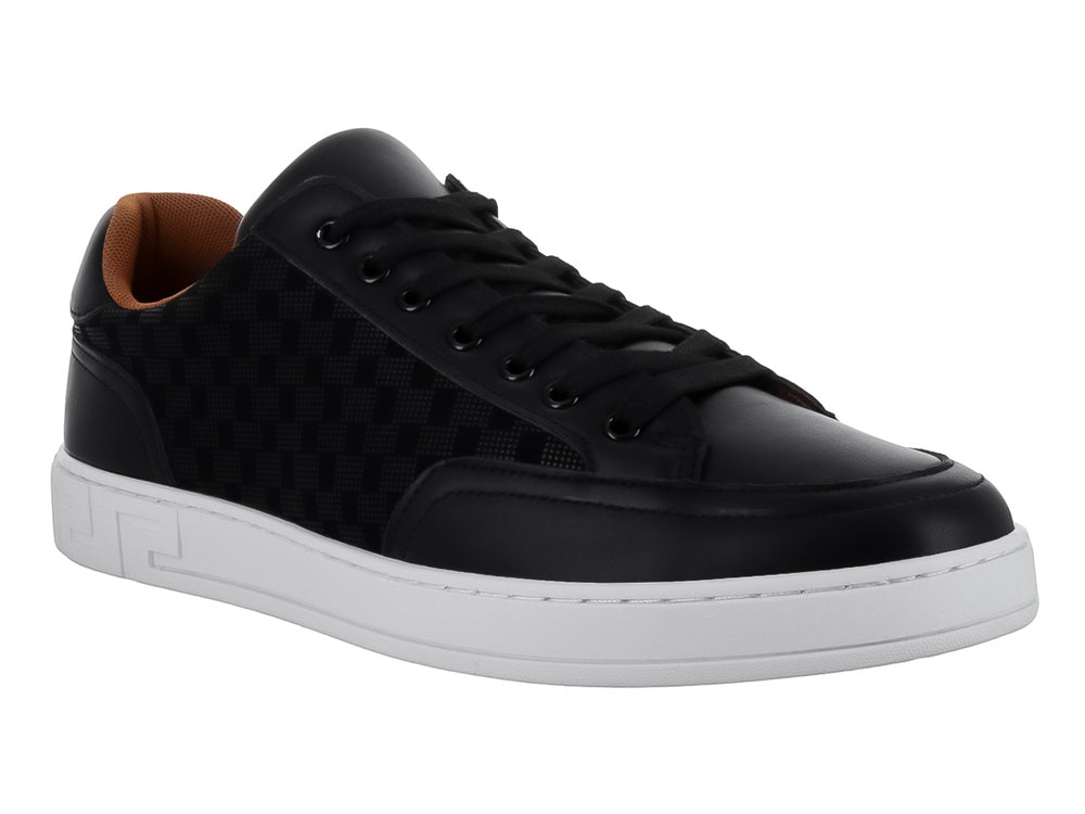 Tenis casuales color negro con suela blanca y detalles texturizados en el cuerpo.