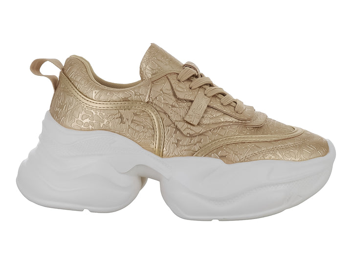 Tenis PLATINI color dorado con suela blanca ancha y plataforma