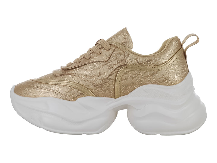 Tenis PLATINI color dorado con suela blanca ancha y plataforma