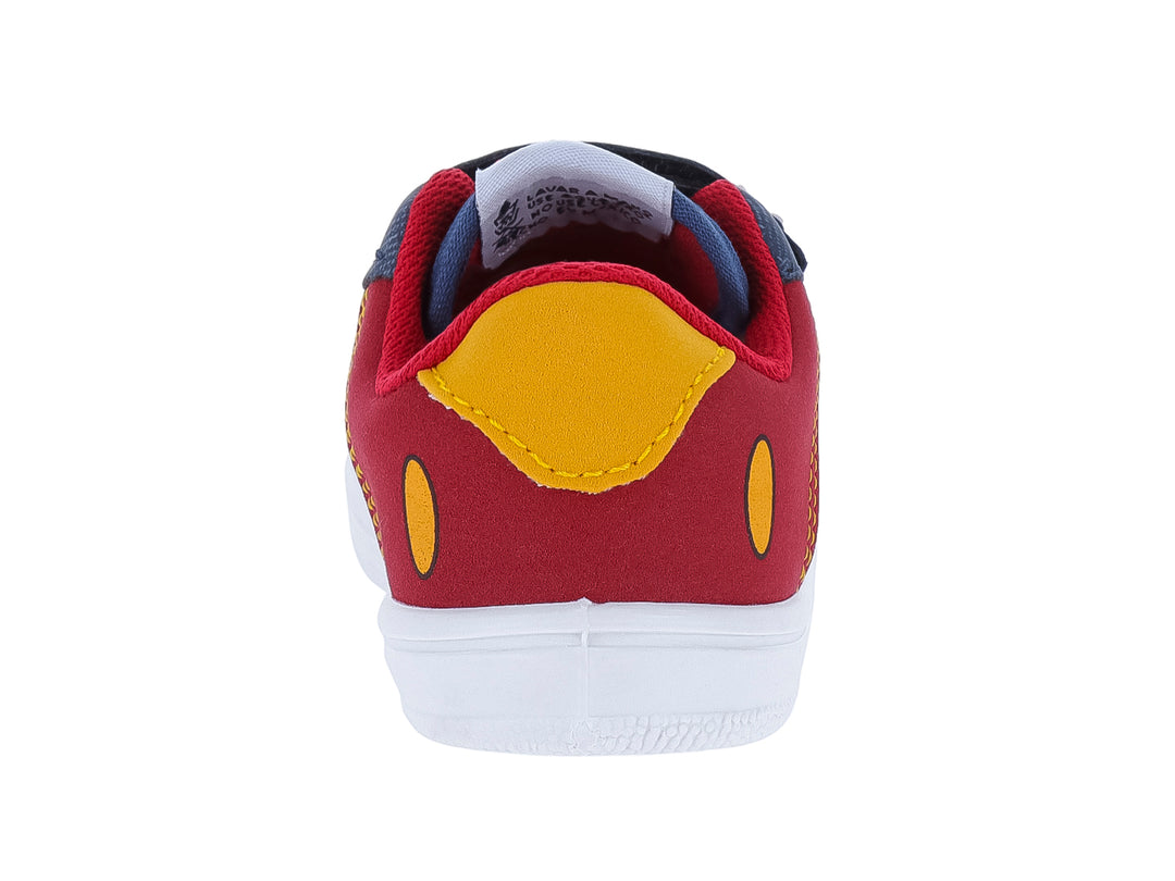 Tenis infantiles PANAM en colores azul y rojo con diseño de Mickey Mouse y cierre de velcro.