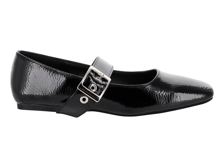 Zapatos Planos Roze de Charol Corrugado Negro para Mujer