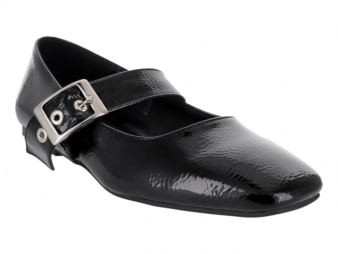 Zapatos Planos Roze de Charol Corrugado Negro para Mujer