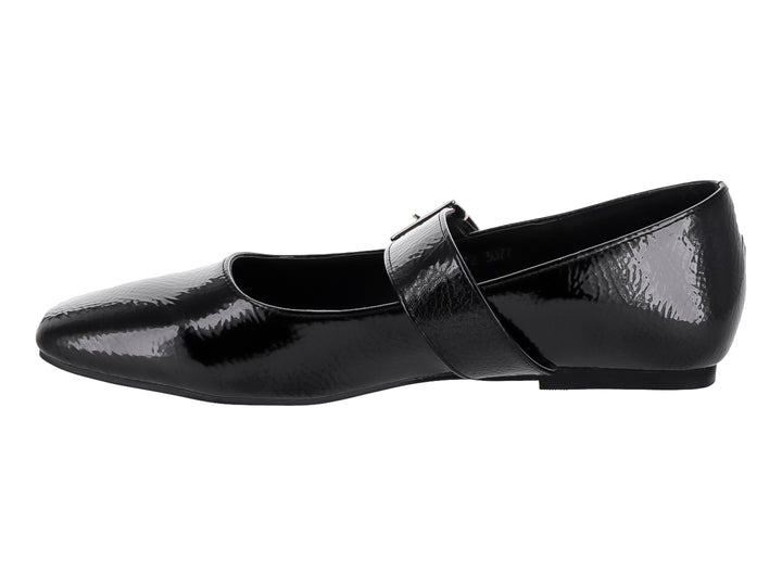 Zapatos Planos Roze de Charol Corrugado Negro para Mujer