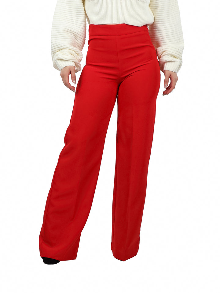 Pantalón recto de color rojo vibrante para mujer con talle alto.