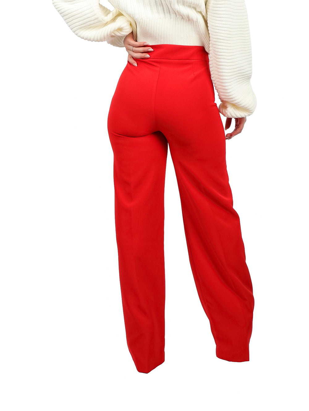 Pantalón recto de color rojo vibrante para mujer con talle alto.