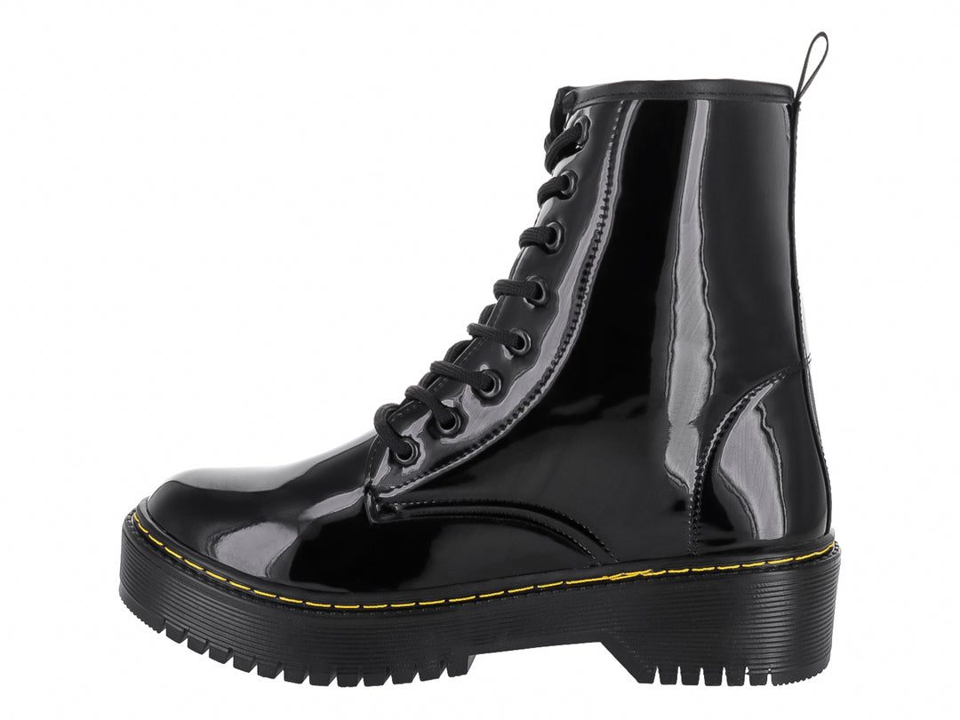 Botas de Combate MELI&amp;ANA Charol Negro para Mujer