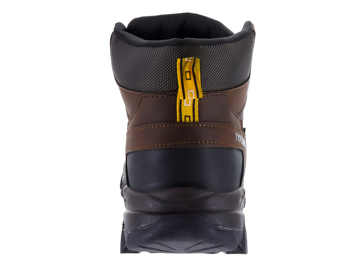 Botas de senderismo NATGEO color moka y negro con suela robusta y detalles amarillos.