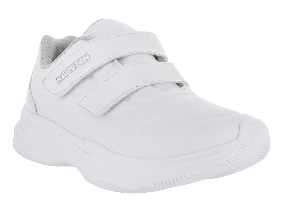 Tenis deportivos blancos para niño con cierre de velcro marca Karsten.